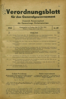 Verordnungsblatt für das Generalgouvernement = Dziennik Rozporządzeń dla Generalnego Gubernatorstwa. 1943, Nr. 39 (22 Mai)