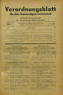 Verordnungsblatt für das Generalgouvernement = Dziennik Rozporządzeń dla Generalnego Gubernatorstwa. 1943, Nr. 45 (22 Juni)