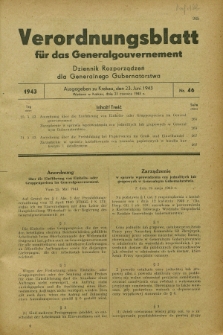 Verordnungsblatt für das Generalgouvernement = Dziennik Rozporządzeń dla Generalnego Gubernatorstwa. 1943, Nr. 46 (23 Juni)