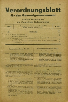Verordnungsblatt für das Generalgouvernement = Dziennik Rozporządzeń dla Generalnego Gubernatorstwa. 1943, Nr. 48 (3 Juli)