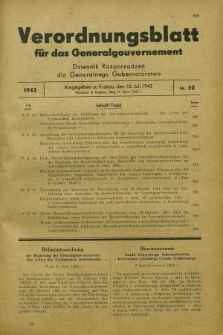 Verordnungsblatt für das Generalgouvernement = Dziennik Rozporządzeń dla Generalnego Gubernatorstwa. 1943, Nr. 50 (10 Juli)