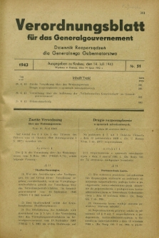 Verordnungsblatt für das Generalgouvernement = Dziennik Rozporządzeń dla Generalnego Gubernatorstwa. 1943, Nr. 51 (14 Juli)
