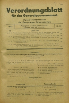 Verordnungsblatt für das Generalgouvernement = Dziennik Rozporządzeń dla Generalnego Gubernatorstwa. 1943, Nr. 52 (15 Juli)