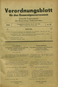 Verordnungsblatt für das Generalgouvernement = Dziennik Rozporządzeń dla Generalnego Gubernatorstwa. 1943, Nr. 55 (21 Juli)