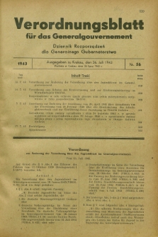 Verordnungsblatt für das Generalgouvernement = Dziennik Rozporządzeń dla Generalnego Gubernatorstwa. 1943, Nr. 56 (26 Juli)