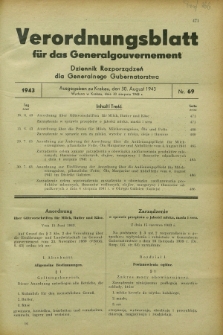 Verordnungsblatt für das Generalgouvernement = Dziennik Rozporządzeń dla Generalnego Gubernatorstwa. 1943, Nr. 69 (30 August)