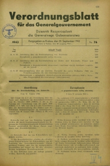 Verordnungsblatt für das Generalgouvernement = Dziennik Rozporządzeń dla Generalnego Gubernatorstwa. 1943, Nr. 76 (25 September)