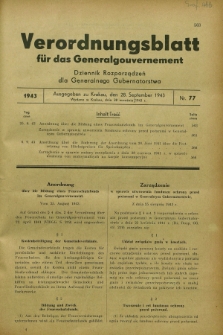 Verordnungsblatt für das Generalgouvernement = Dziennik Rozporządzeń dla Generalnego Gubernatorstwa. 1943, Nr. 77 (28 September)