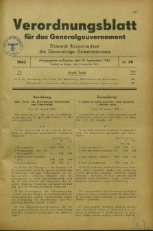 Verordnungsblatt für das Generalgouvernement = Dziennik Rozporządzeń dla Generalnego Gubernatorstwa. 1943, Nr. 78 (29 September)