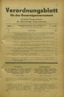 Verordnungsblatt für das Generalgouvernement = Dziennik Rozporządzeń dla Generalnego Gubernatorstwa. 1943, Nr. 79 (5 October)