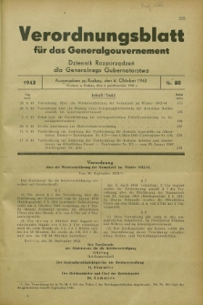 Verordnungsblatt für das Generalgouvernement = Dziennik Rozporządzeń dla Generalnego Gubernatorstwa. 1943, Nr. 80 (6 October)
