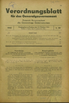 Verordnungsblatt für das Generalgouvernement = Dziennik Rozporządzeń dla Generalnego Gubernatorstwa. 1943, Nr. 83 (14 October)