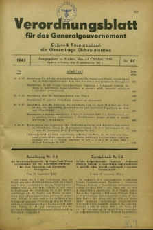 Verordnungsblatt für das Generalgouvernement = Dziennik Rozporządzeń dla Generalnego Gubernatorstwa. 1943, Nr. 85 (22 October)