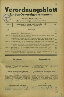 Verordnungsblatt für das Generalgouvernement = Dziennik Rozporządzeń dla Generalnego Gubernatorstwa. 1943, Nr. 86 (1 November)