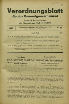 Verordnungsblatt für das Generalgouvernement = Dziennik Rozporządzeń dla Generalnego Gubernatorstwa. 1943, Nr. 88 (6 November)
