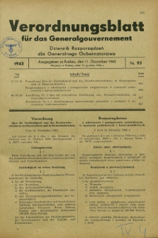 Verordnungsblatt für das Generalgouvernement = Dziennik Rozporządzeń dla Generalnego Gubernatorstwa. 1943, Nr. 95 (11 Dezember)