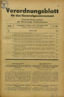 Verordnungsblatt für das Generalgouvernement = Dziennik Rozporządzeń dla Generalnego Gubernatorstwa. 1943, Nr. 96 (17 Dezember)