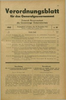 Verordnungsblatt für das Generalgouvernement = Dziennik Rozporządzeń dla Generalnego Gubernatorstwa. 1943, Nr. 97 (18 Dezember)