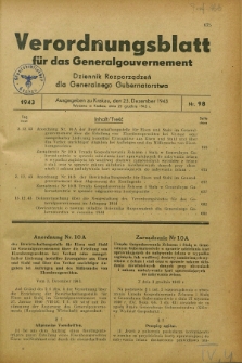 Verordnungsblatt für das Generalgouvernement = Dziennik Rozporządzeń dla Generalnego Gubernatorstwa. 1943, Nr. 98 (23 Dezember)