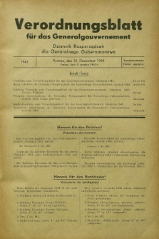 Verordnungsblatt für das Generalgouvernement = Dziennik Rozporządzeń dla Generalnego Gubernatorstwa. 1943, Sondernummer = Numer specjalny (31 Dezember)