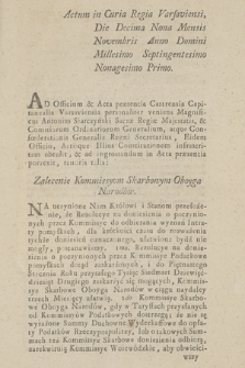 Actum in Curia Regia Varsaviensi, Die Decima Nona Mensis Novembris Anno Domini Millesimo Septingentesimo Nonagesimo Primo ... : Zalecenie Kommissyom Skarbowym Oboyga Narodów