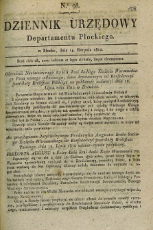 Dziennik Urzędowy Departamentu Płockiego. 1812, No. 98 (15 sierpnia) + dod.
