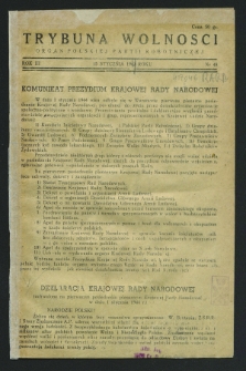 Trybuna Wolności : organ Polskiej Partii Robotniczej. R.3, nr 48 (15 stycznia 1944)