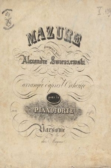 Mazure : arrangée d'apres l'Orchestre : pour le pianoforte