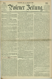 Posener Zeitung. 1867, [№] 215 (14 September) + dod.