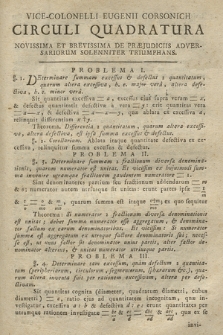 Vice-Colonelli Eugenii Corsonich Circuli Quadratura Novissima Et Brevissima De Præjudiciis Adversarioum Solenniter Triumphans