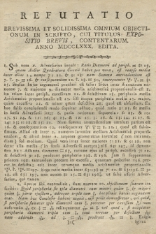 Refutatio Brevissima Et Solidissima Omnium Objectionum In Scripto Cui Titulus: Expositio Brevis, Contentarum. Anno MDCCLXXX. Edita