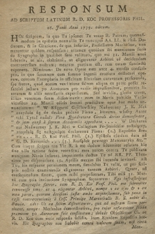 Responsum Ad Scriptum Latinum R. D. Koc Professoris Phil. 16 Junii. Anni 1779 editum
