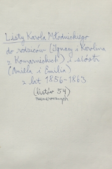Listy Karola Młodnickiego do rodziny z lat 1856–1863