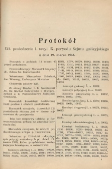 [Kadencja IX, sesja I, pos. 121] Protokoły z I. Sesyi IX. Peryodu Sejmu Krajowego Królestwa Galicyi i Lodomeryi z Wielkiem Księstwem Krakowskiem w r. 1913. T. 5. Protokół 121