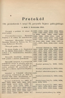 [Kadencja IX, sesja I, pos. 122] Protokoły z I. Sesyi IX. Peryodu Sejmu Krajowego Królestwa Galicyi i Lodomeryi z Wielkiem Księstwem Krakowskiem w r. 1913. T. 5. Protokół 122