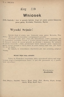 [Kadencja X, sesja I, al. 400] Alegaty do Sprawozdań Stenograficznych Pierwszej Sesyi Dziesiątego Peryodu Sejmu Krajowego Królestwa Galicyi i Lodomeryi z Wielkiem Księstwem Krakowskiem z roku 1913/1914. Alegat 400