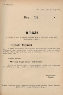 [Kadencja X, sesja I, al. 421] Alegaty do Sprawozdań Stenograficznych Pierwszej Sesyi Dziesiątego Peryodu Sejmu Krajowego Królestwa Galicyi i Lodomeryi z Wielkiem Księstwem Krakowskiem z roku 1913/1914. Alegat 421