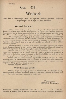 [Kadencja X, sesja I, al. 438] Alegaty do Sprawozdań Stenograficznych Pierwszej Sesyi Dziesiątego Peryodu Sejmu Krajowego Królestwa Galicyi i Lodomeryi z Wielkiem Księstwem Krakowskiem z roku 1913/1914. Alegat 438