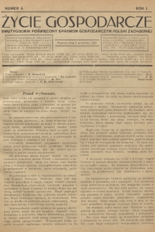 Życie Gospodarcze : dwutygodnik poświęcony sprawom gospodarczym Polski Zachodniej. R. 1 (1922), nr 4