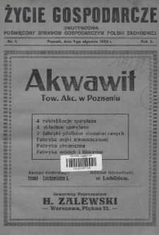 Życie Gospodarcze : dwutygodnik poświęcony sprawom gospodarczym Polski Zachodniej. R. 2 (1923), nr 1