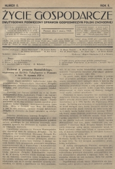 Życie Gospodarcze : dwutygodnik poświęcony sprawom gospodarczym Polski Zachodniej. R. 2 (1923), nr 5