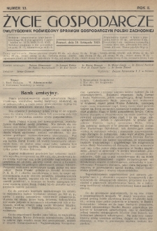 Życie Gospodarcze : dwutygodnik poświęcony sprawom gospodarczym Polski Zachodniej. R. 2 (1923), nr 13