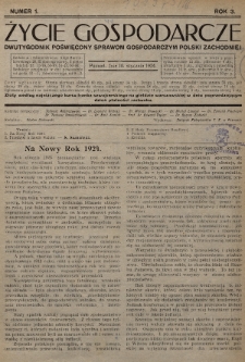 Życie Gospodarcze : dwutygodnik poświęcony sprawom gospodarczym Polski Zachodniej. R. 3 (1924), nr 1