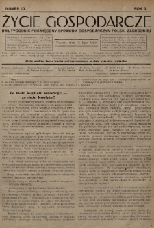 Życie Gospodarcze : dwutygodnik poświęcony sprawom gospodarczym Polski Zachodniej. R. 3 (1924), nr 10