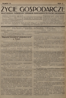 Życie Gospodarcze : dwutygodnik poświęcony sprawom gospodarczym Polski Zachodniej. R. 3 (1924), nr 14