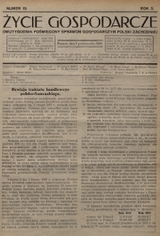 Życie Gospodarcze : dwutygodnik poświęcony sprawom gospodarczym Polski Zachodniej. R. 3 (1924), nr 15