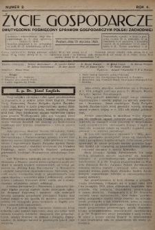 Życie Gospodarcze : dwutygodnik poświęcony sprawom gospodarczym Polski Zachodniej. R. 4 (1925), nr 2
