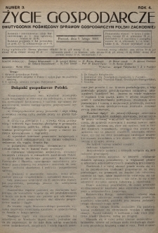 Życie Gospodarcze : dwutygodnik poświęcony sprawom gospodarczym Polski Zachodniej. R. 4 (1925), nr 3