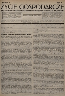 Życie Gospodarcze : dwutygodnik poświęcony sprawom gospodarczym Polski Zachodniej. R. 4 (1925), nr 4