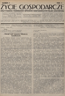 Życie Gospodarcze : dwutygodnik poświęcony sprawom gospodarczym Polski Zachodniej. R. 4 (1925), nr 7